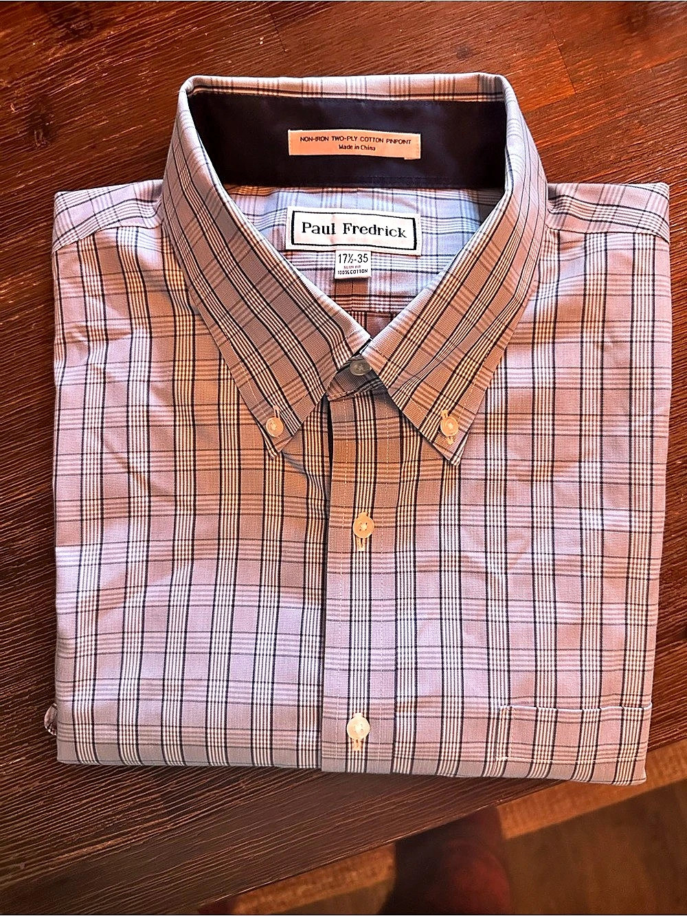 Paul Fredrick Plaid Cotton Dress Shirt Size 17.5-35 Like New